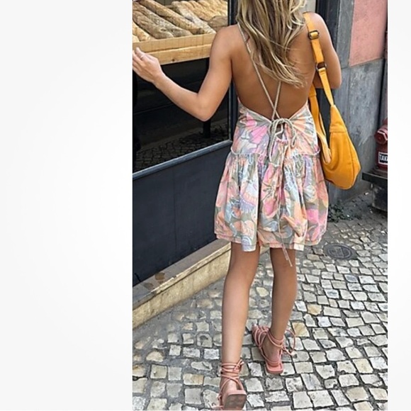 Free People Deserted Island Open Back Mini Dress Size M Rope Strap Boho Beach - Picture 2 of 8